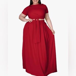 Maxi A-Line Skirt with Tie Front Crop Top